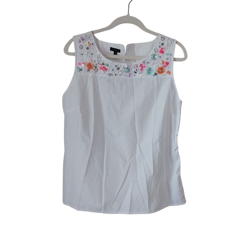 Talbots White Floral Embroidered Sleeveless Top